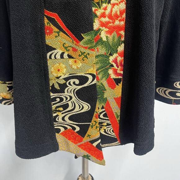 Soft Surroundings Jacket Blazer size Large Black Red Floral Oriental Stretch - Picture 6 of 10